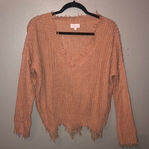 Pink Lily Distressed Knitted Sweater